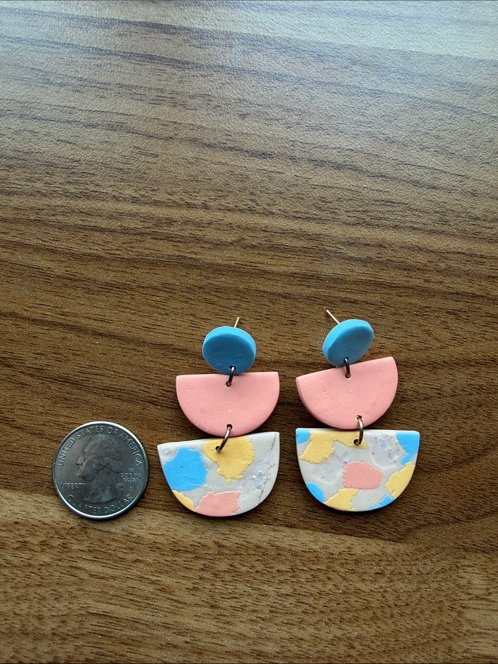 Colorful Handmade Polymer Clay Dangle Earrings - Blue, Pink, Yellow